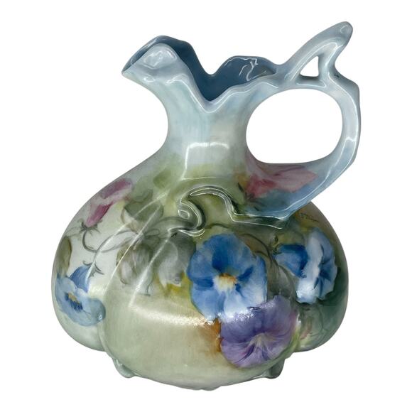& Other Stories Other - Antique Hand-Painted Porcelain Floral Pitcher Vase Art Nouveau Style 1910